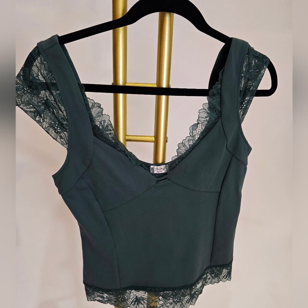 Green Pineneedle Better Not Lace Cami By Intimately FP Free People M - Picture 5 of 10